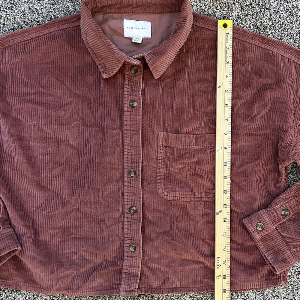 AE Chocolate Brown Corduroy Cropped Boho Jacket SM Cozy Fall Grunge Long Sleeve - Picture 7 of 8